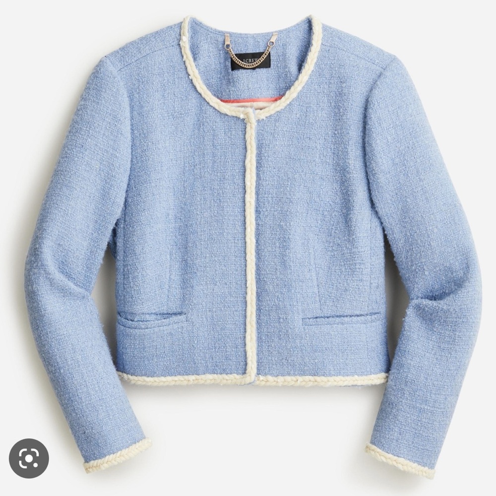💙 ISO - J.Crew Louisa Cropped Lady Jacket Maritime Tweed Pale Seascape Size 0